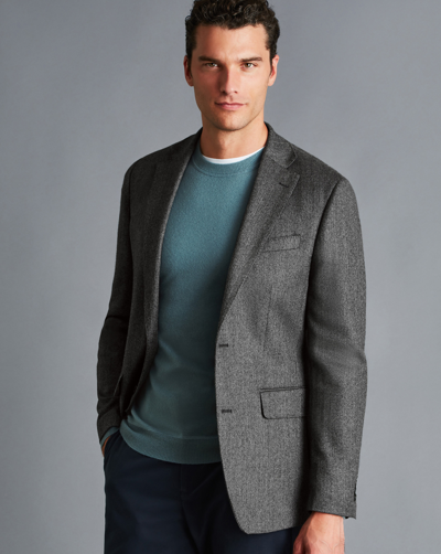 Charles Tyrwhitt Herringbone Wool Texture Wool Jacket In Grey