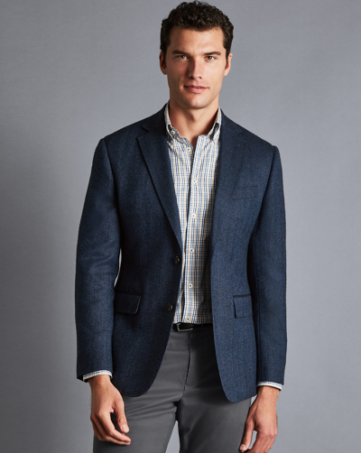 Charles Tyrwhitt Herringbone Wool Texture Wool Jacket In Blue