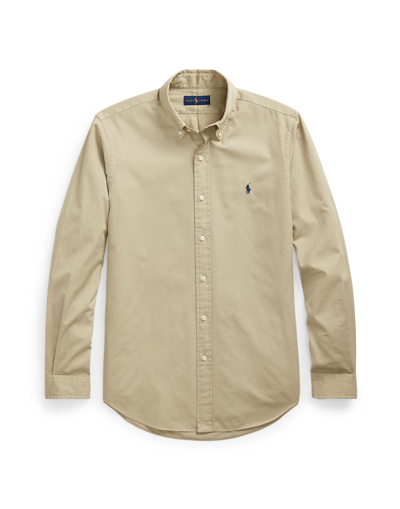 Polo Ralph Lauren Slim Fit Garment-dyed Twill Shirt Man Shirt Camel Size Xxl Cotton In Beige