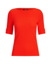 Ralph Lauren Lauren  Cotton Boatneck Top Woman T-shirt Tomato Red Size Xs Cotton, Elastane In Tomato Red