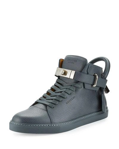 Buscemi 100mm Men's Leather High-top Sneakers, Dark Gray