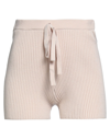 OW COLLECTION OW COLLECTION WOMAN SHORTS & BERMUDA SHORTS BEIGE SIZE L VISCOSE, POLYAMIDE, ELASTANE