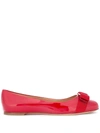 Ferragamo Varina Patent Leather Bow Ballerina Flats In Red