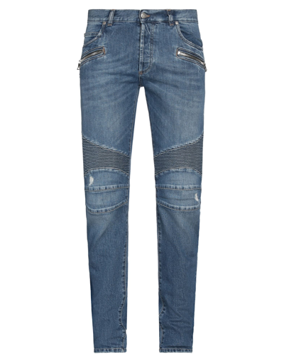 Balmain Distressed Slim Biker Jeans In Blue