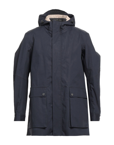 ESEMPLARE ESEMPLARE MAN OVERCOAT MIDNIGHT BLUE SIZE M COTTON, POLYURETHANE 