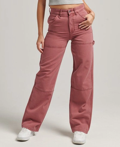 Superdry Women's Wide Leg Carpenter Pants Red New Port