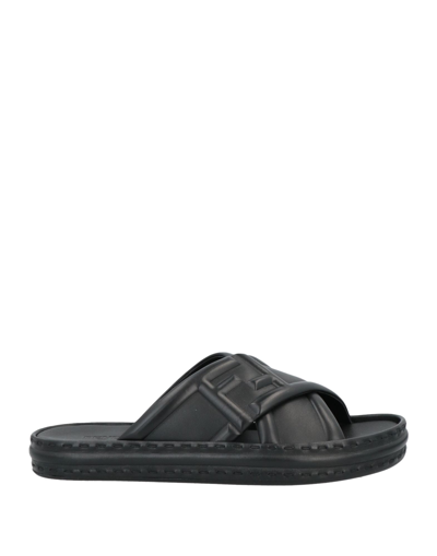 Fendi Ff Nappa Leather Sandals In Black