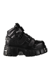New Rock Metallic Ankle Leather Boots-wall285-s3 In Black