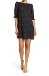 Eliza J Metallic Print Ruffle Cuff Shift Dress In Blk Gold
