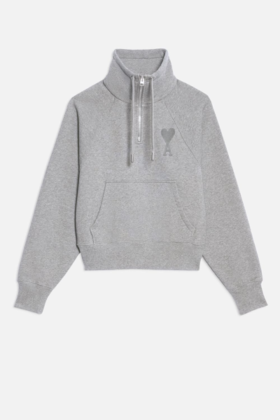 Ami Alexandre Mattiussi Ami De Coeur Half-zip Sweatshirt In Grey