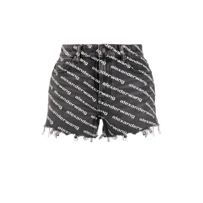 ALEXANDER WANG BLACK BITE LOGO DENIM SHORTS - WOMEN'S - COTTON,4DC121489618666331