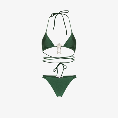Alessandra Rich Tie Embellished Bikini In Green