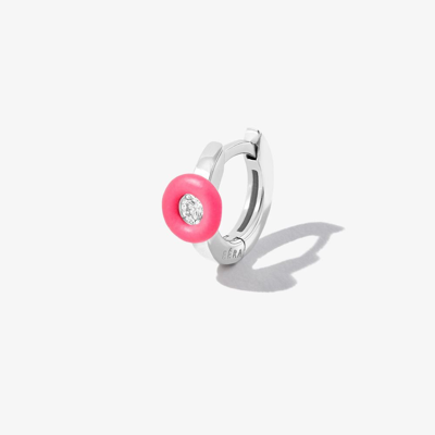 Eéra 18k White Gold Diamond Enamel Hoop Earring In Silver