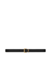 Saint Laurent Cassandre Belt In Hammered Leather With Square Buckle In Black