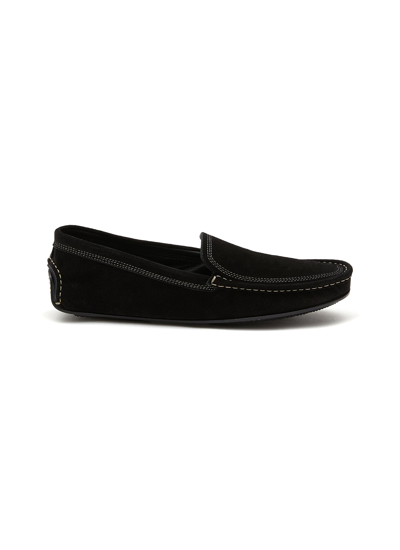 Totême Contrasting Stitching Suede Driving Shoes In Black