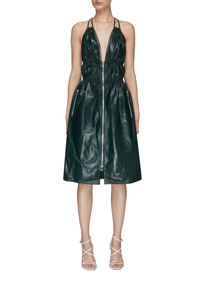Bottega Veneta Sleeveless Front Zip Shiny Leather Knee Length Dress In Green  | ModeSens