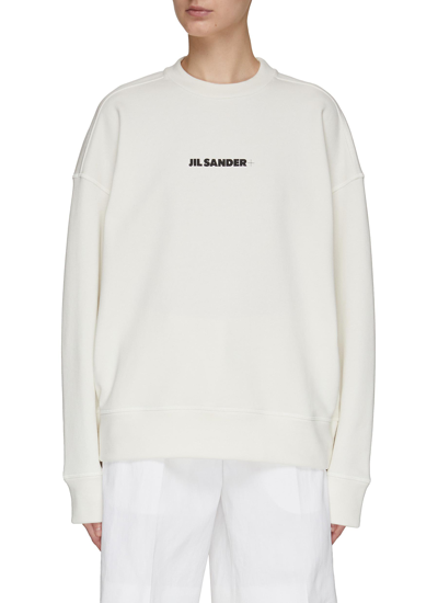 Jil Sander Crew Neck Long Sleeve Boxy Fit Printed Logo Sweatshirt In White
