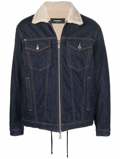 Dsquared2 Faux-shearling Lined Denim Jacket In Blue