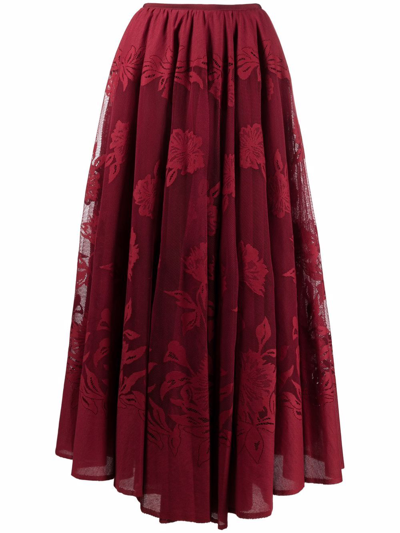 Giambattista Valli Floral-embroidered Long Skirt In Red