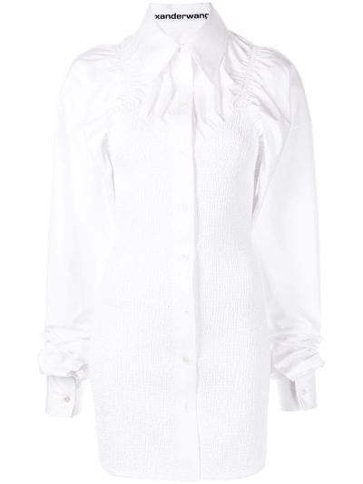 Alexander Wang Shirred Hourglass Shirt Dress In White