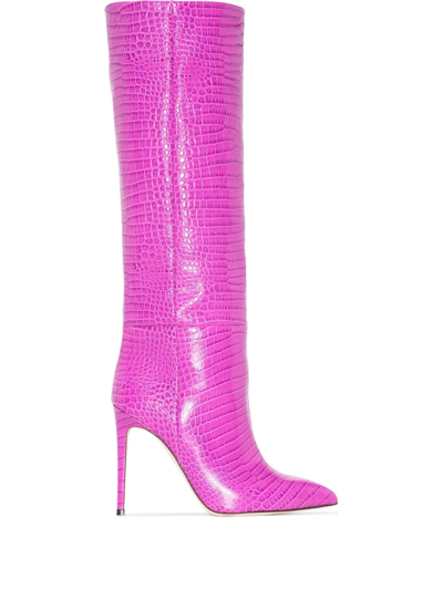 Paris Texas 105mm Crocodile-effect Knee Boots In Pink