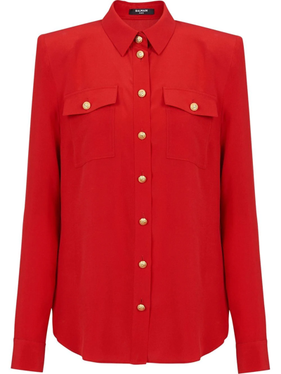 Balmain Silk Shirts With Padded Shoulders In Red