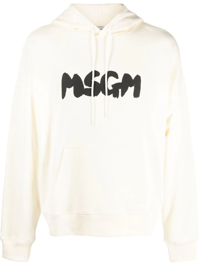Msgm Logo Print Cotton Hoodie In 화이트,블랙