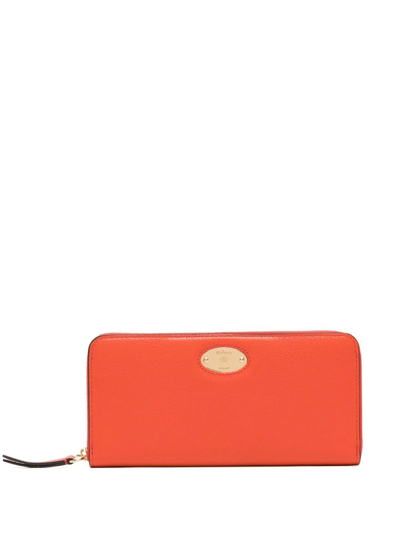 Mulberry Small Grained-effect Wallet In Orange