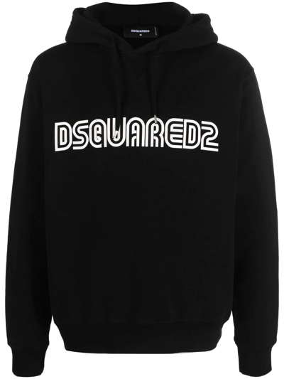 Dsquared2 Black Logo-print Cotton Hoodie In Nero