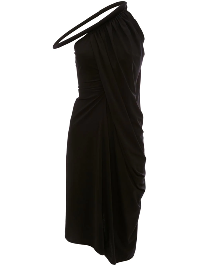 Jw Anderson One-shoulder Asymmetric Gathered Stretch-jersey Dress In Black