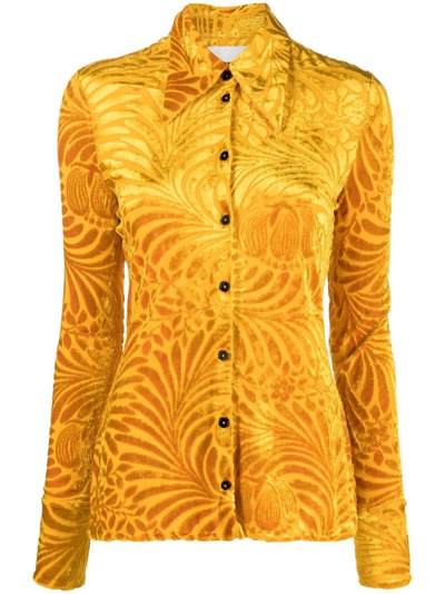 Jil Sander Devoré-effect Long-sleeved Shirt In Orange