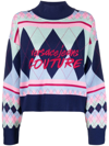 VERSACE JEANS COUTURE ARGYLE-KNIT LOGO-EMBROIDERED JUMPER