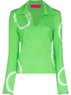 The Elder Statesman Tie-dye Knitted V-neck Polo Top In Grün