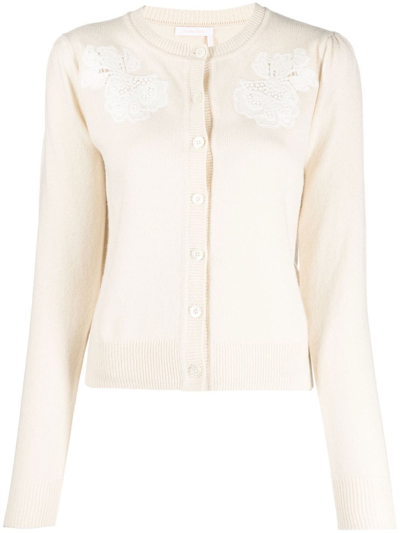 See By Chloé Lace-detail Fine-knit Cardigan In Pink