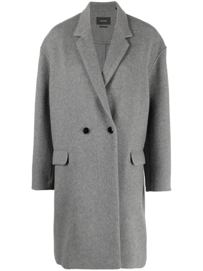 Isabel Marant Efegozi Double-breasted Heathered Wool Cocoon Coat In Grey