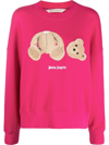 Palm Angels Bear-print Relaxed-fit Cotton Sweatshirt In Fuchsia Brown