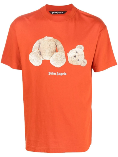 Palm Angels Red Cotton Teddy Bear T-shirt In Orange