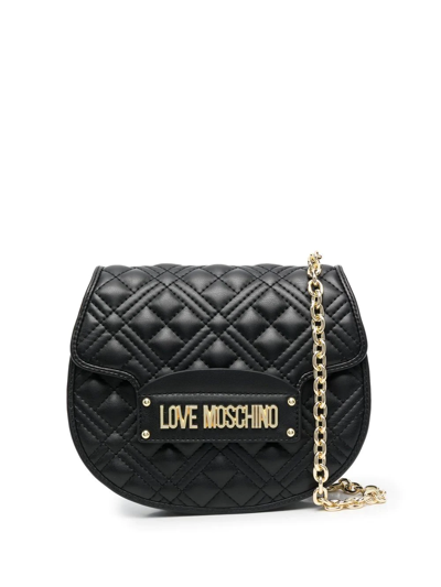 Love Moschino Quilted Logo-plaque Satchel Bag In Black