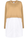 Patou Mixed Media Sweatshirt Dress In Braun