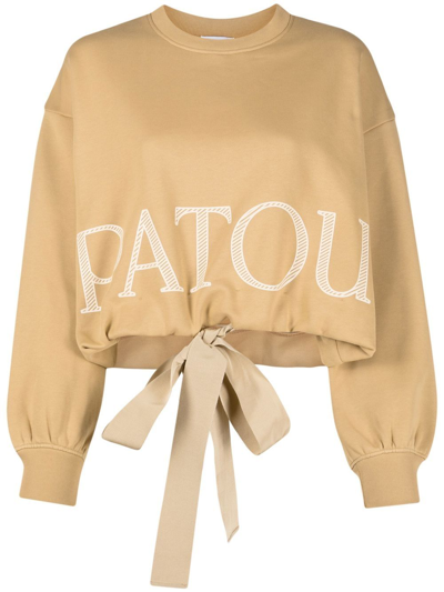 Patou Drawstring-detail Cropped Logo Sweatshirt In Beige