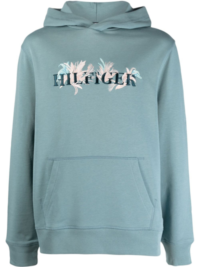 Tommy Hilfiger Embroidered-logo Cotton Hoodie In Blau