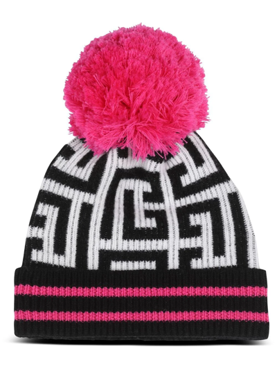 Balmain Ribbed Wool And Cashmere-blend Beanie In Pink