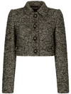 Dolce & Gabbana Cropped Speckled Tweed Jacket In Braun