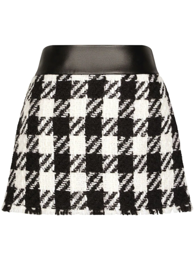 Dolce & Gabbana Black And White Houndstooth Wool Blend Mini Skirt