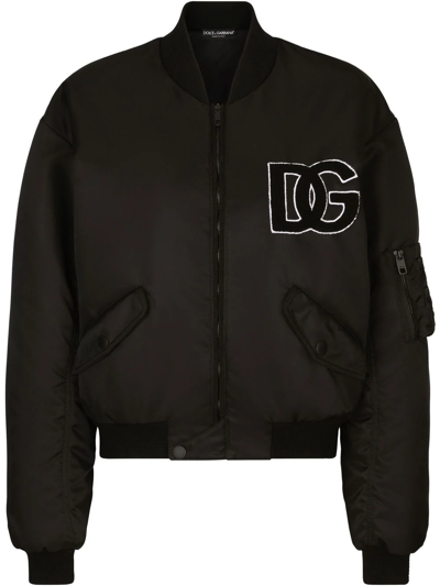 Dolce & Gabbana Logo-patch Zip-up Bomber Jacket In Black