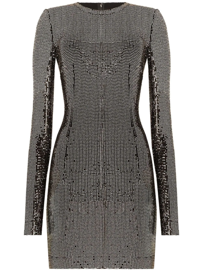 Dolce & Gabbana Silver-tone Sequin Metallic Long-sleeve Mini Dress