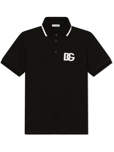 Dolce & Gabbana Embroidered Dg-logo Piquet Polo Shirt In Schwarz