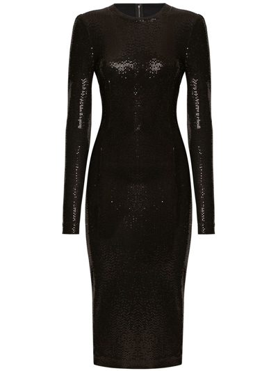 Dolce & Gabbana Women's Hot Fix Long Sleeve Midi-dress In Black
