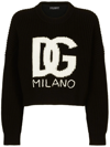 Dolce & Gabbana Intarsia Knit Logo Crop Virgin Wool Rib Sweater In Schwarz