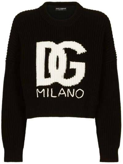 Dolce & Gabbana Logo-print Virgin Wool Jumper In Black
